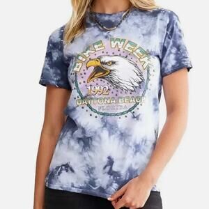 Tie Dye Eagle Graphic Tee Womens S Blue Biker T Shirt Bike Week Daytona 1992